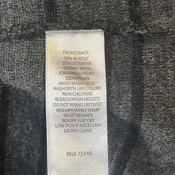 Max Studio Hooded Cardigan Sweater Women's Medium Black Grey Striped Merino Wool - Picture 5 of 5